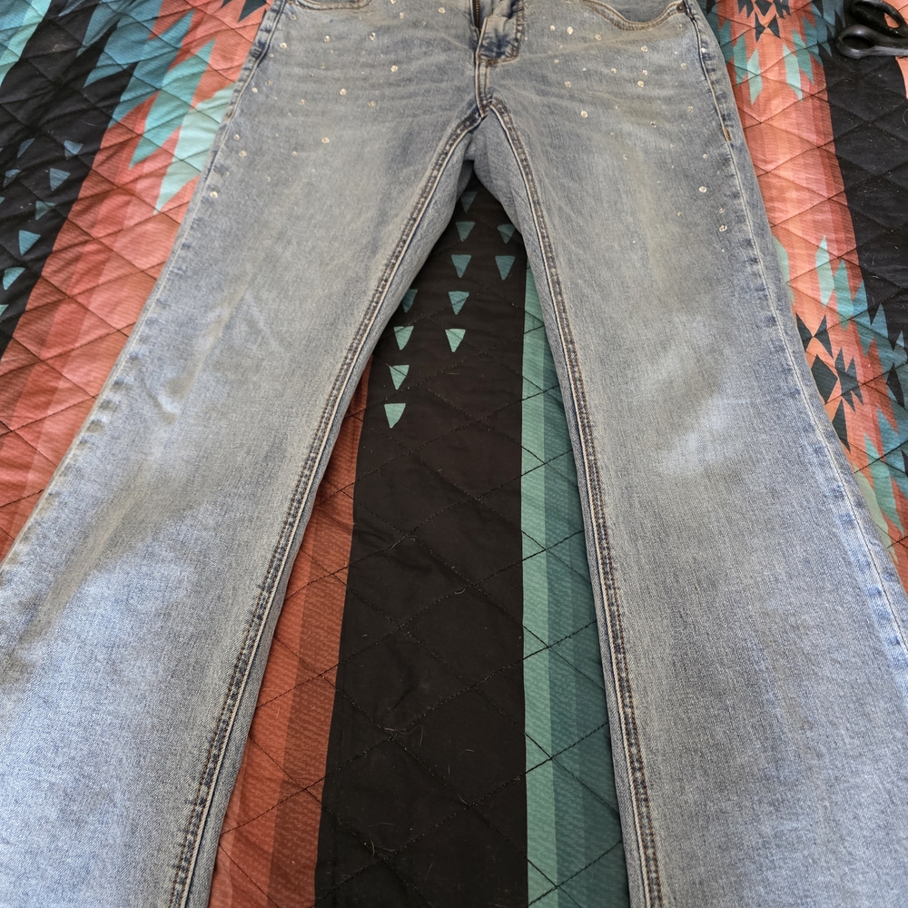 Light Wash Women's Jeans with Jeweled Detail